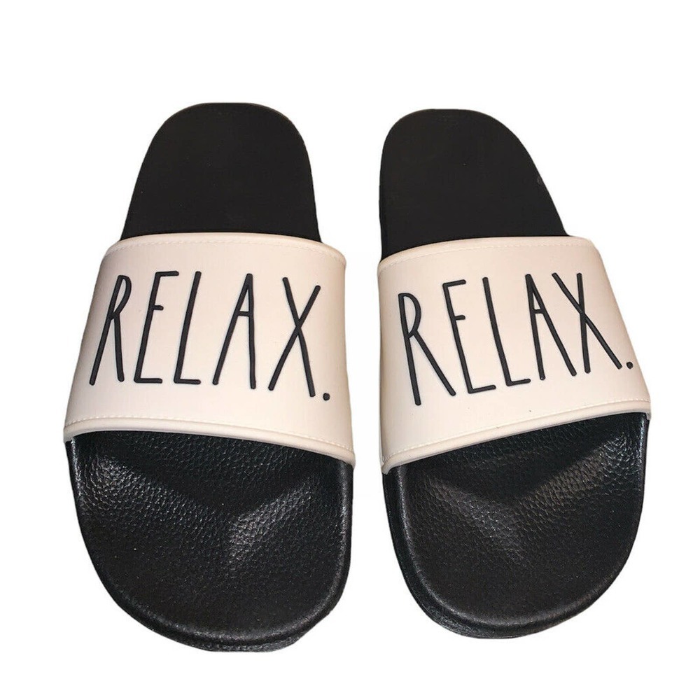 Rae Dunn Relax Slides Cream and Black Women’s Size 8‎ NWOT* Read Description